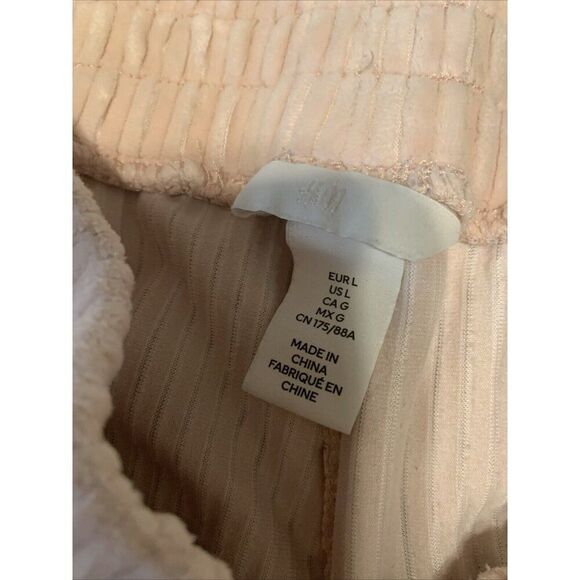H&M Womens Solid Light Pink Velour Velvet Ribbed High Waist Pants Large - Picture 4 of 5
